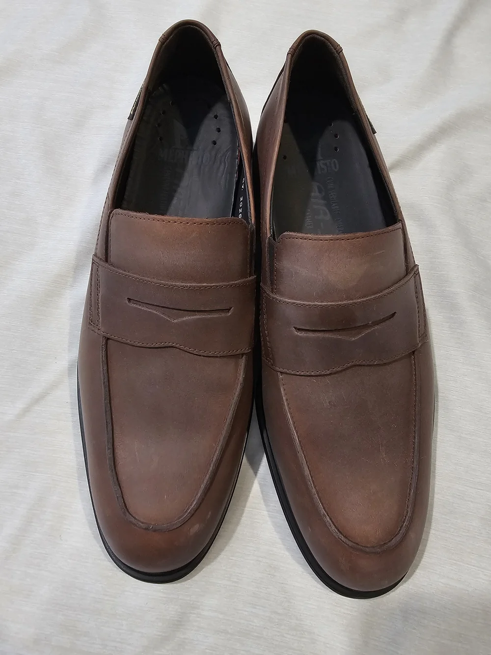 Mephisto Brown Leather Slip-On Penny Loafers